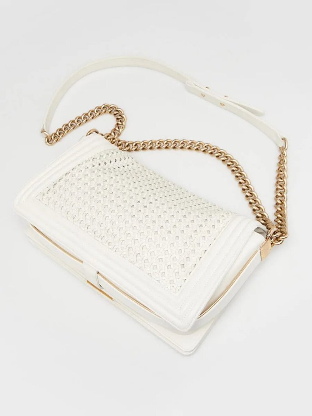 Chanel White Braided Sheepskin Leather Braided New Medium Boy Bag - Picture 3 of 9